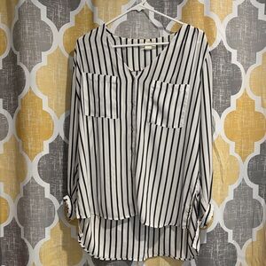H&M Black and White Vertical Stripe Button-Up Blouse